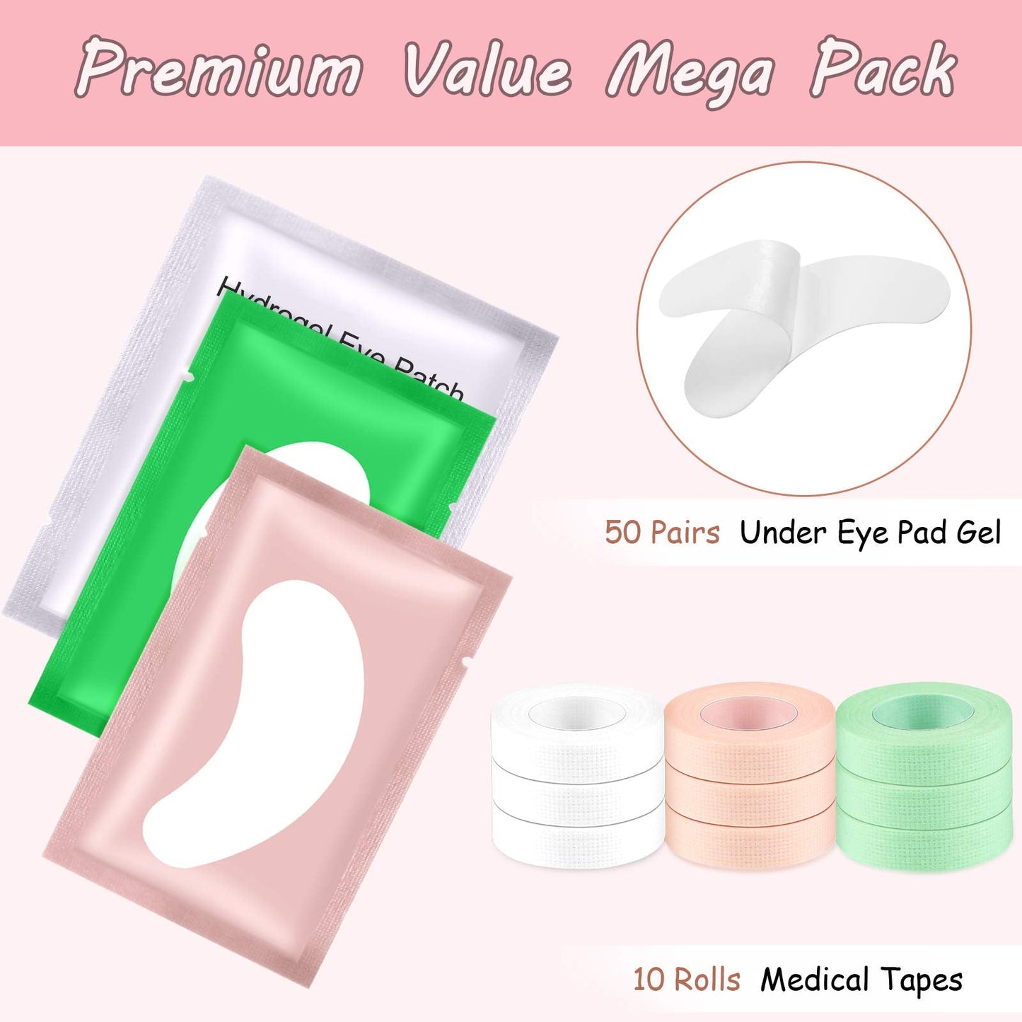 9 Rolls Eyelash Tape Eyelash Extension Tape with 60 Pairs of Eyelash Extension Patches, Breathable Fabric Lash Tape Under Eye Gel Pads for Eyelash Extension Supply, Eye Mask Eye Patches Beauty Tool