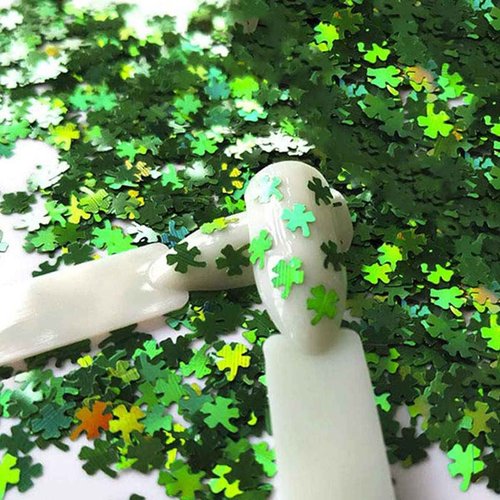 3 Bags St. Patrick's Day Nail Glitter Sequins Shamrock Nail Stickers Decals Holographic Laser Green Clover Nail Glitter Flakes Irish Nail Decals Charms Shamrock Glitter for Nail Art Decoration