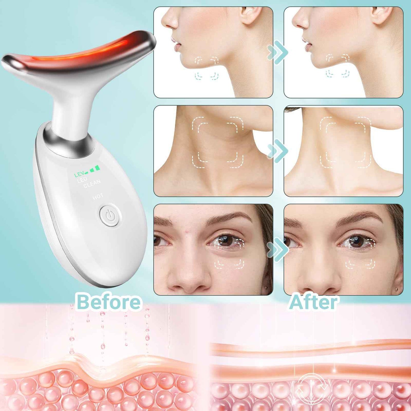 Oriflame Neck and Face Massager, Face Roller, Face Sculpting Skin Care Tool, Improve, Firm, Tightening and Smooth 3 Modes, White