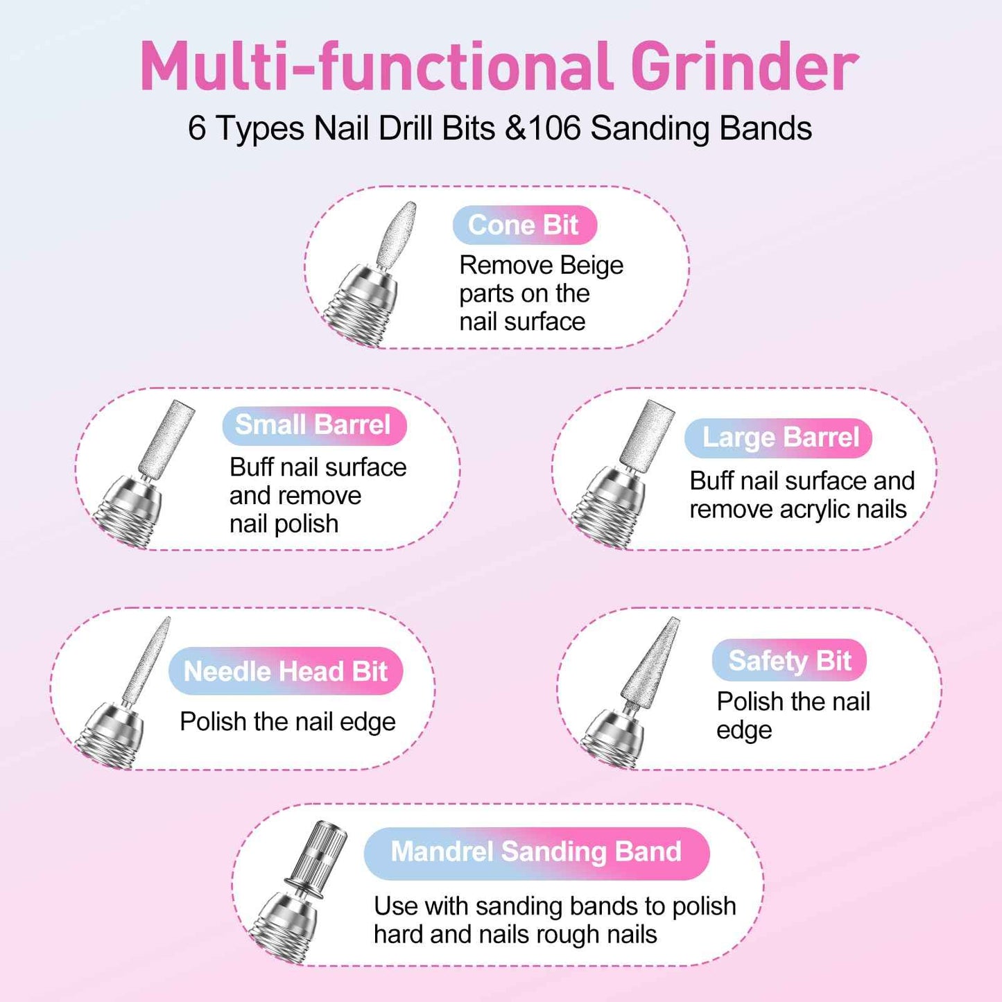 Jiasheng Electric Nail Drill, 30000rpm Professional Nail Drill Machine, Compact Electrical Nail File Kit for Acrylic Gel Nails Efile Drill for Manicure and Pedicure Salon Use White