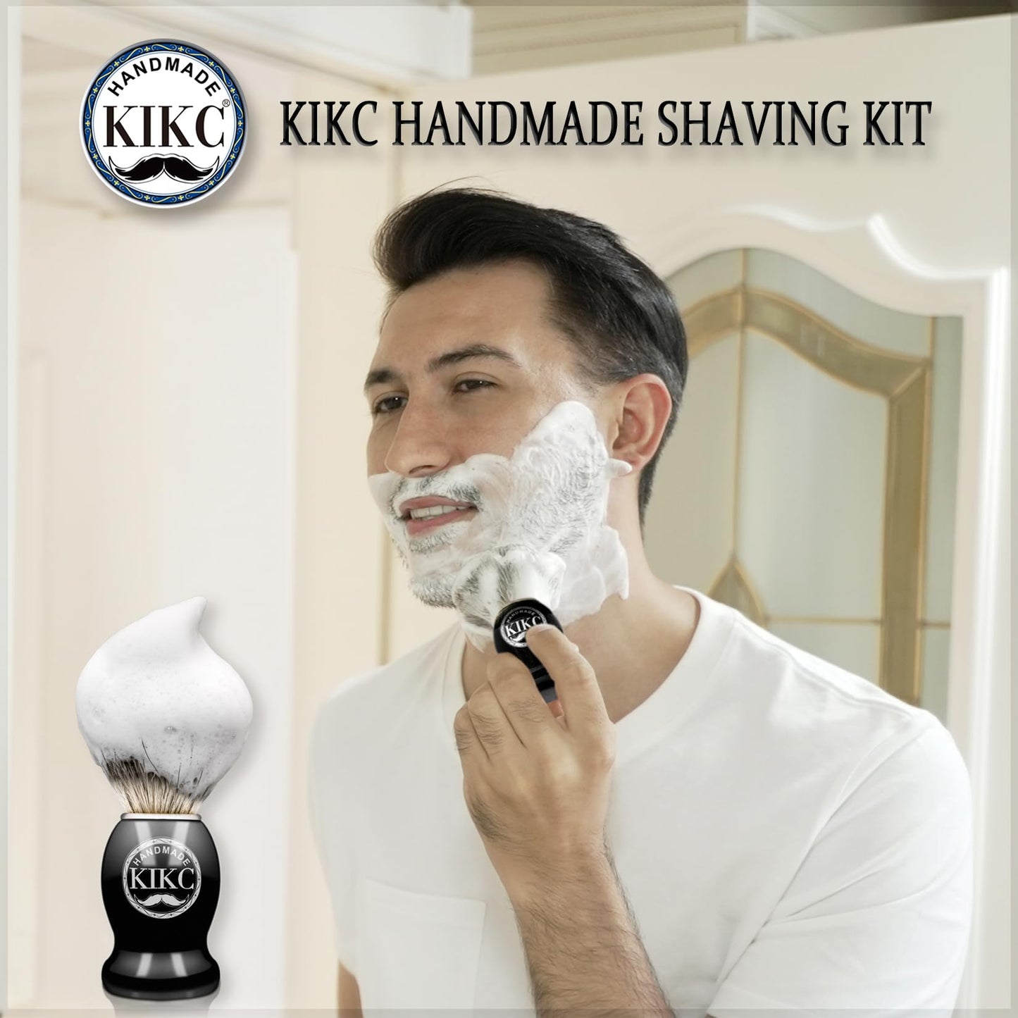 KIKC Hand Crafted Pure Badger Shaving Brush for Wet Shave, Soft Bristle, Wood Handle Black Color, Best Gift for Bearded Man