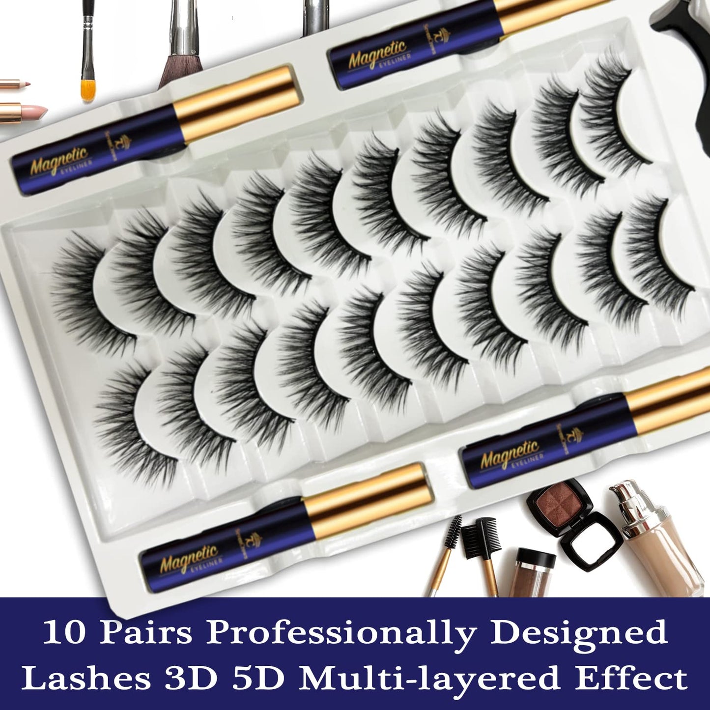 7C SevenCrown Magnetic Eyelashes,Magnetic Lashes ,10 Pairs Magnetic Lash Kit with Magnetic Liner,3D Natural Look,Reusable Cat-Eye Magnet False Eyelashes Cruelty Free.