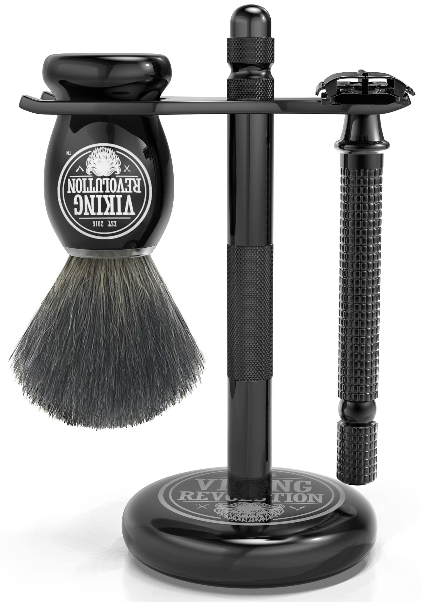 Viking Revolution Black Safety Razor Stand - Razor Holder and Shaving Brush Stand to Prolong the Life of Your Razor - Weighted Bottom for Extra Stability