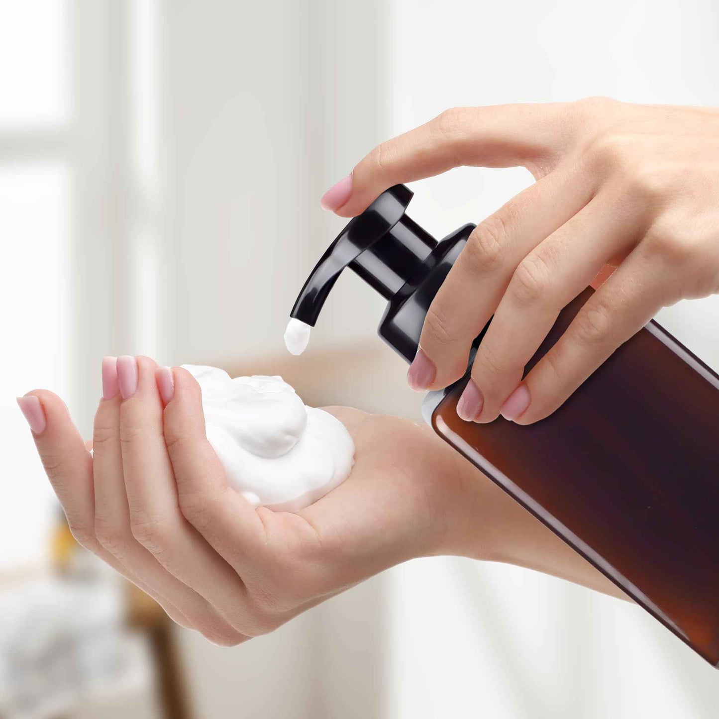 ZEJIA 15OZ Foaming Soap Dispenser, 2-Pack Plastic Hand Soap Dispenser, Refillable Leakproof Foam Pump Bottle with Waterproof Labels, for Shampoo, Body Wash