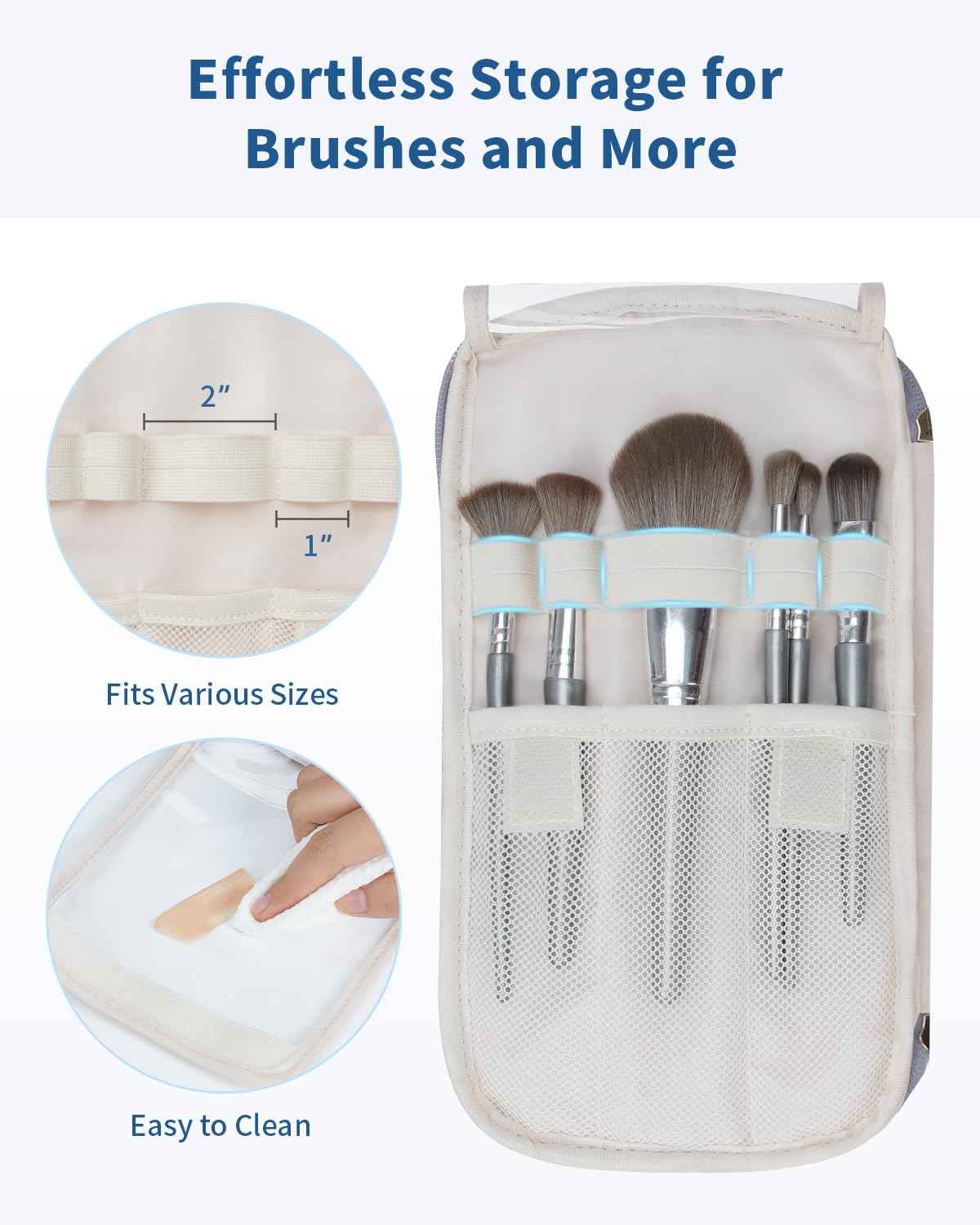 WANDF Travel Toiletry Bag for Women, Wide-open Large Makeup Bag with Handle, Puffy Makeup Organizer for Toiletries, Cosmetics, Accessories, Essentials (Slate Blue)