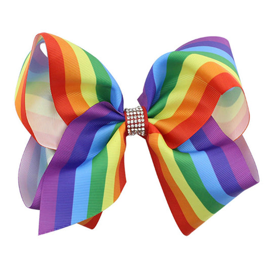 Pride Day Rainbow Hair Clips - Large Sparkly Glitter Sequin Bows, Hairpins for Girls, Toddlers, Women (LGBT Headwear)