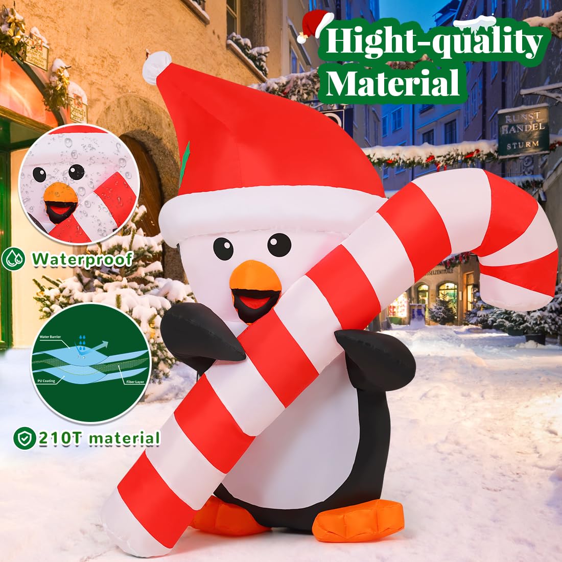 GOOSH 5 FT Christmas Inflatables Penguins Outdoor Decorations Blow Up Yard Penguins Holding Candy Cane with Built-in LEDs for Xmas Holiday Party Indoor Garden Lawn Decor