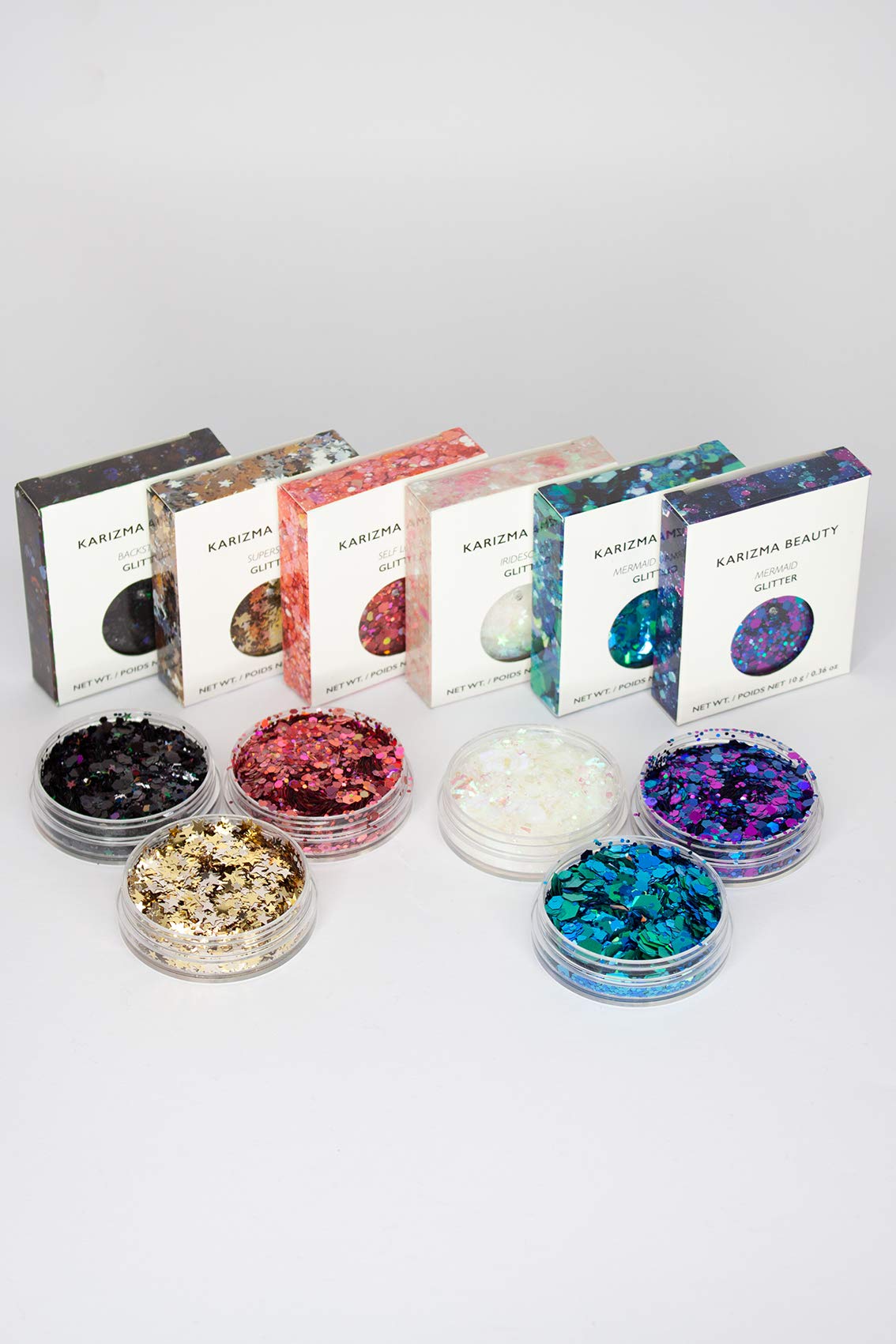 KARIZMA Kiss My Bass! 6X 10g Chunky Face Glitter, Hair, Eye and Body Glitter for Women and Men. Rave Glitter, Festival Accessories and Cosmetic Makeup. Loose Pots