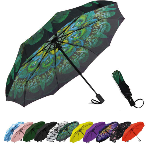 SIEPASA Windproof Travel Compact Umbrella-Automatic Umbrellas for Rain- Folding Umbrella, Travel Umbrella Compact, Small Portable Windproof Umbrellas for Men Women Teenage. (Green Peacock)