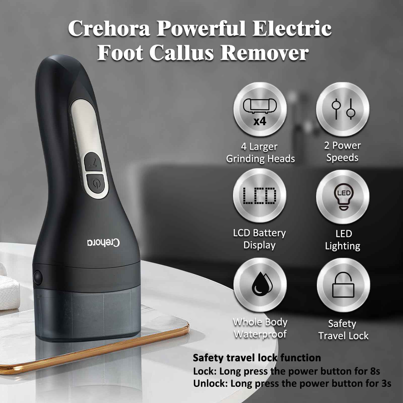 Rechargeable Electric Foot Callus Remover - Waterproof Pedicure Tool for Hard, Cracked, Dry Skin