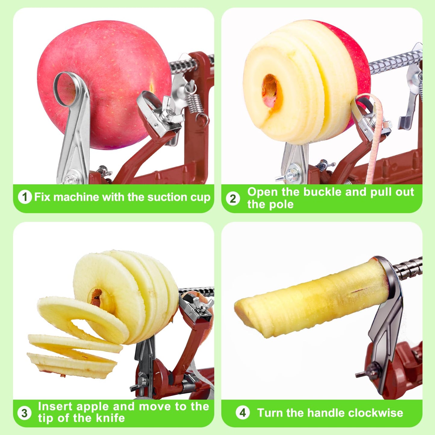 TIGWIN Apple Peeler Corer, Long lasting Chrome Cast Magnesium Alloy Apple Peeler Slicer Corer with Stainless Steel Blades and Powerful Suction Base for Apples and Potato(Deep Red)