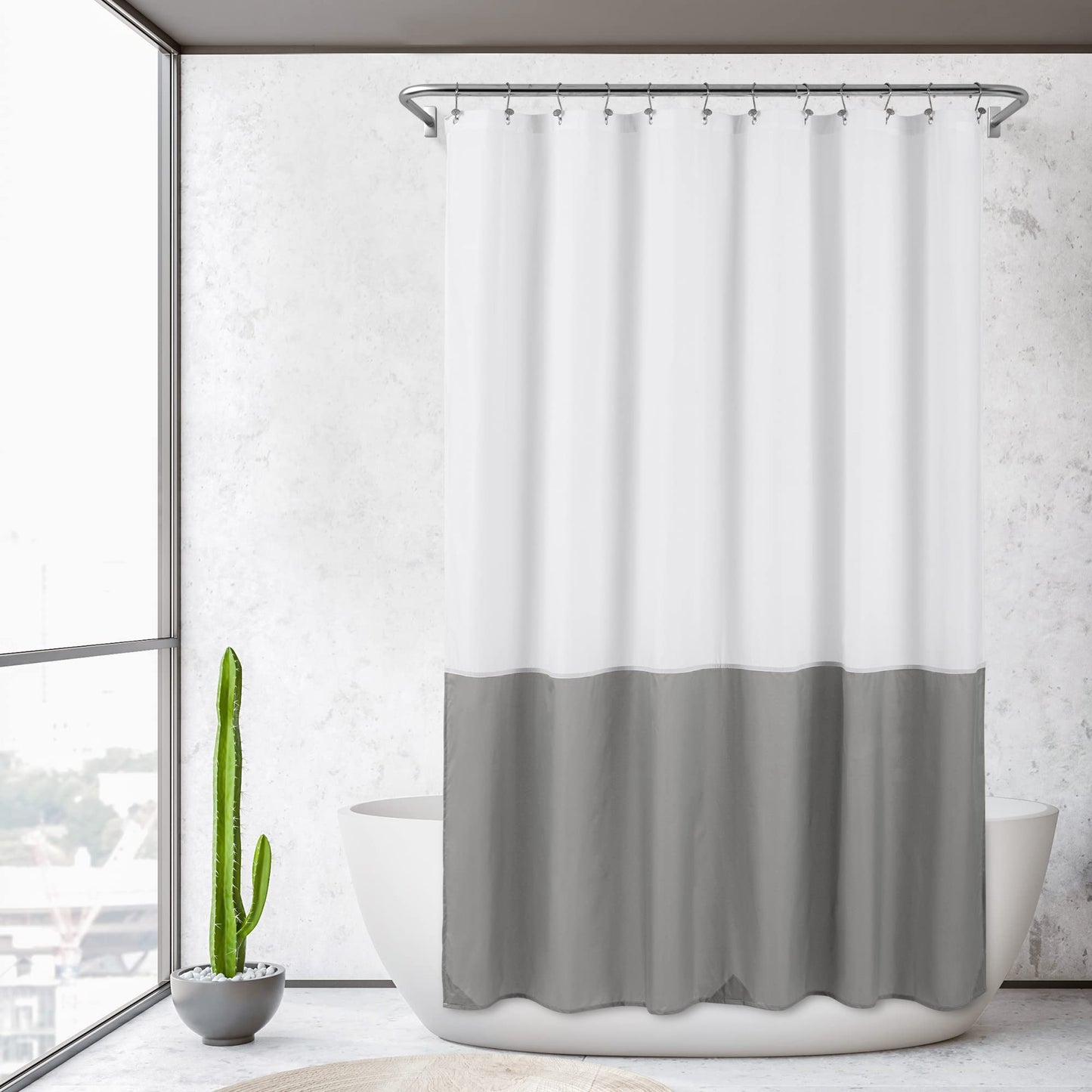 ALYVIA SPRING Waterproof Fabric Shower Curtain Liner - Soft & Light-Weight Cloth Shower Liner, 3 Bottom Magnets, Hotel Quality & Machine Washable - Standard Size 72x72, White and Grey