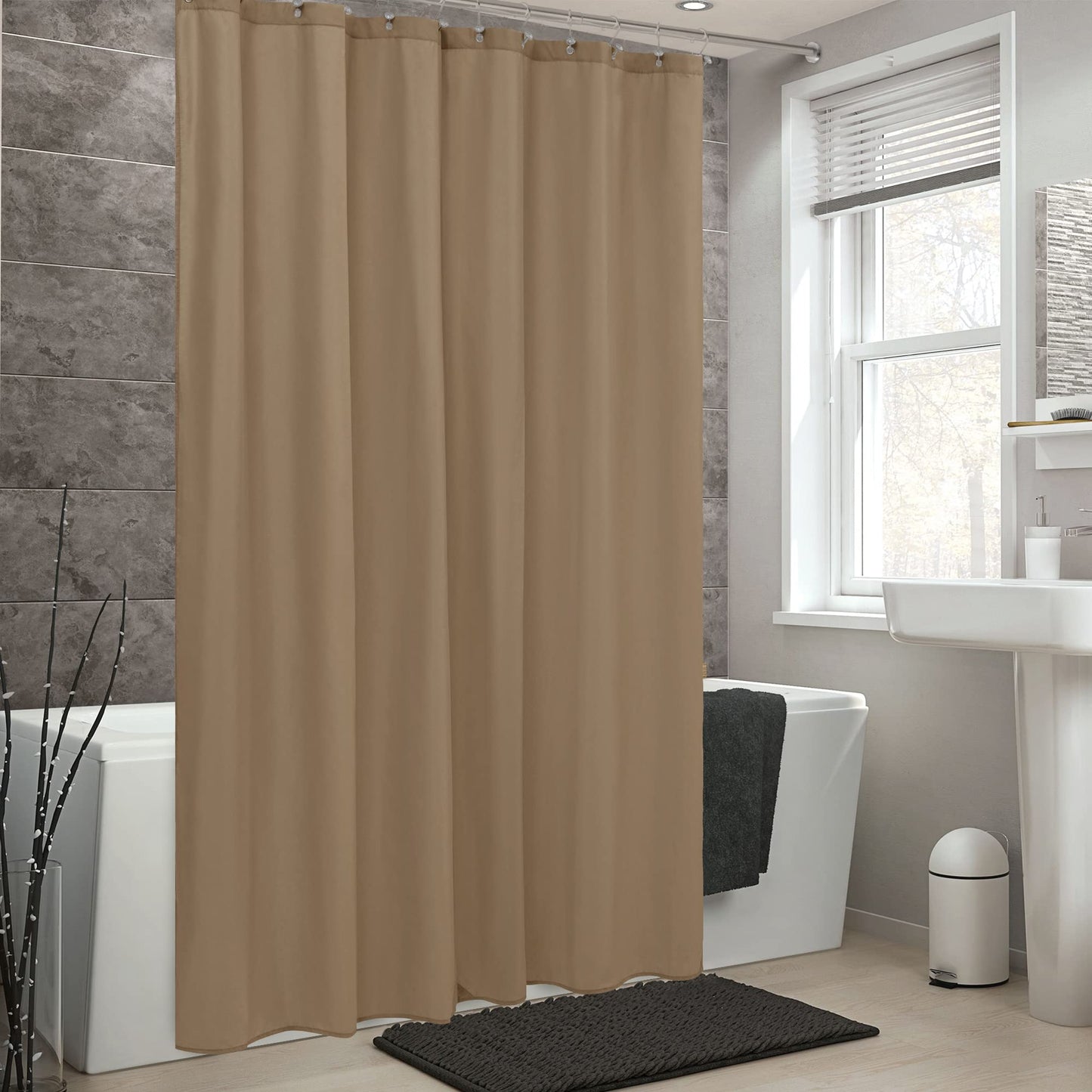 ALYVIA SPRING Coffee Brown Fabric Shower Curtain Liner Waterproof - Soft & Light-Weight Cloth Shower Liner with 3 Magnets, Hotel Quality & Machine Washable - Standard Size 72x72, Coffee