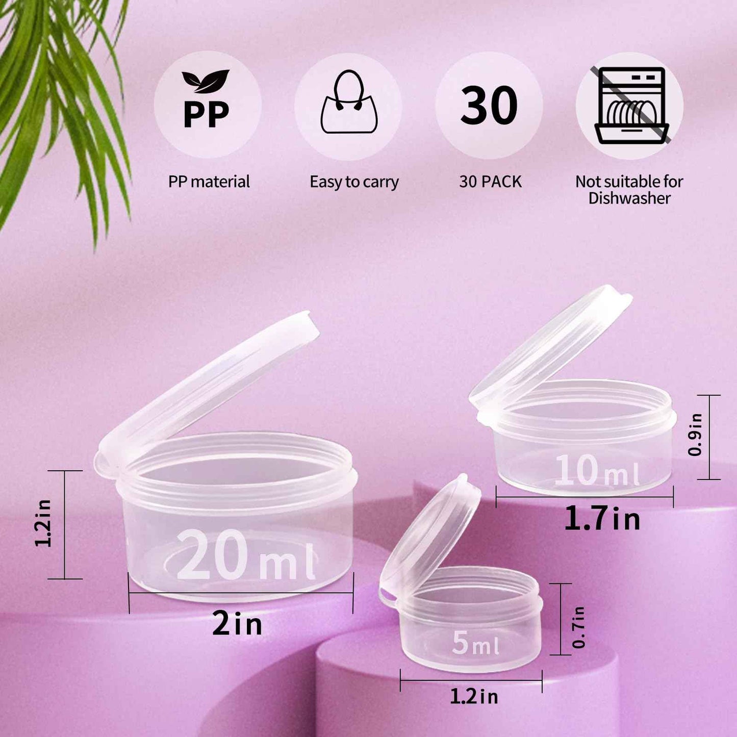 Zfyoung 30 pcs plastic cosmetic jar 5/10/20ml clear case with snap lids portable,Travel Storage Cosmetic Samples Beauty Products Mini Containers with Lids, Airtight Cosmetic Containers with Lids.