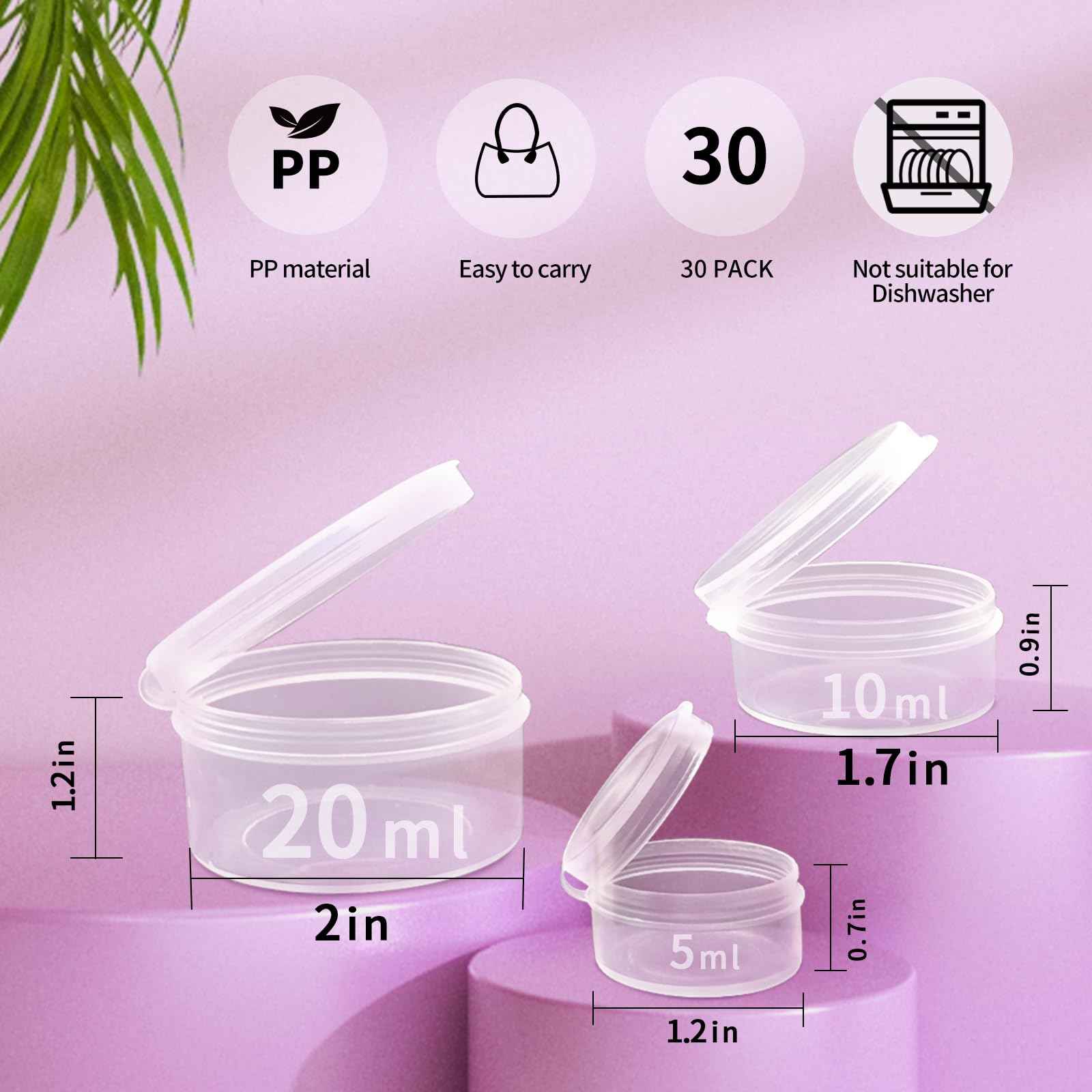 Zfyoung 30 pcs plastic cosmetic jar 5/10/20ml clear case with snap lids portable,Travel Storage Cosmetic Samples Beauty Products Mini Containers with Lids, Airtight Cosmetic Containers with Lids.