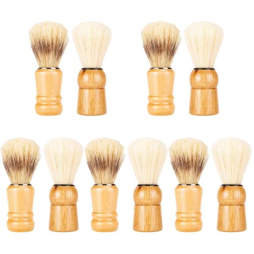 Beaupretty Men S Shaving Brush Set 10Pcs with Wooden Handle for Beard and Mustache Grooming Small Shave Brush for Salon and Home Use