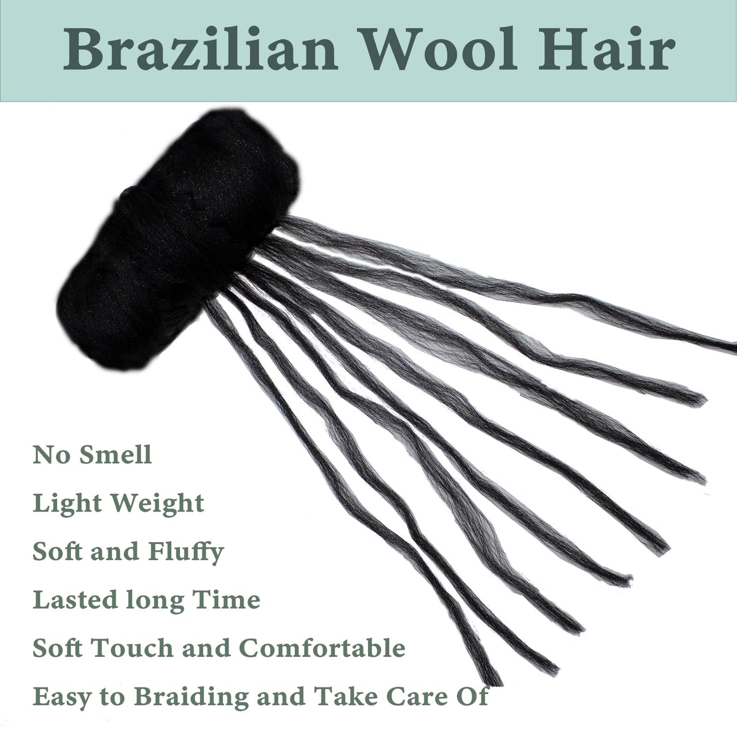 6 Roll Natural Black Brazilian Wool Hair Yarn for Jumbo Braids Braiding Hair for Soft Faux Locs Goddess Locs Hair Extension Senegalese Twist Crochet Hair for Black Women(1B, Natural Black)