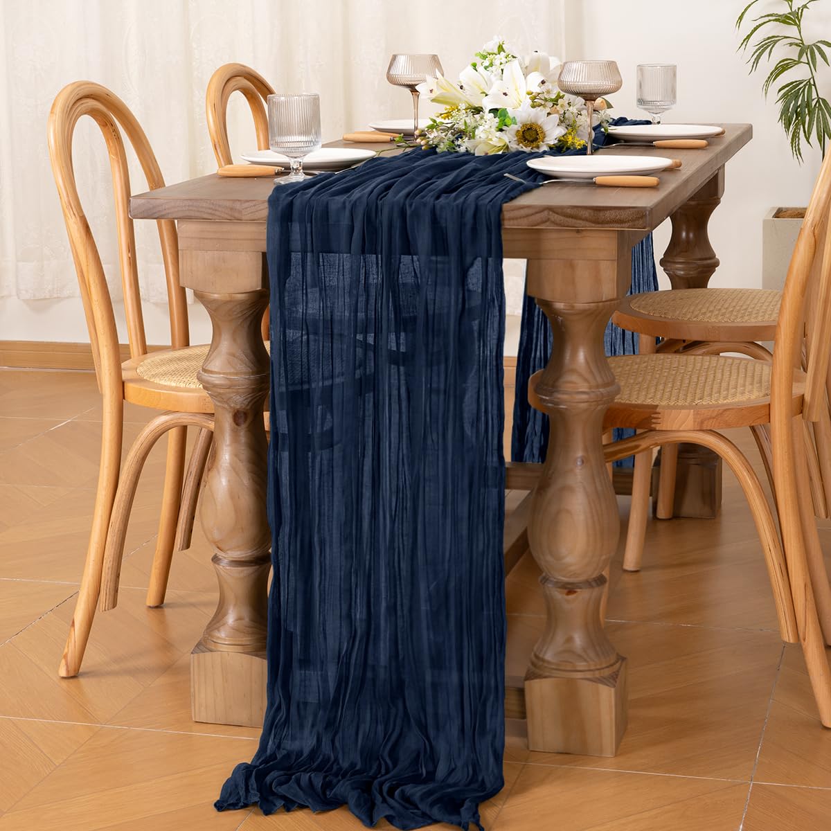 Socomi Cheesecloth Table Runner 10ft Gauze Boho Rustic Navy Cheese Cloth Table Runner for Baby Shower Decoration Wedding Fall Thanskgiving Table Runner 1pc Navy