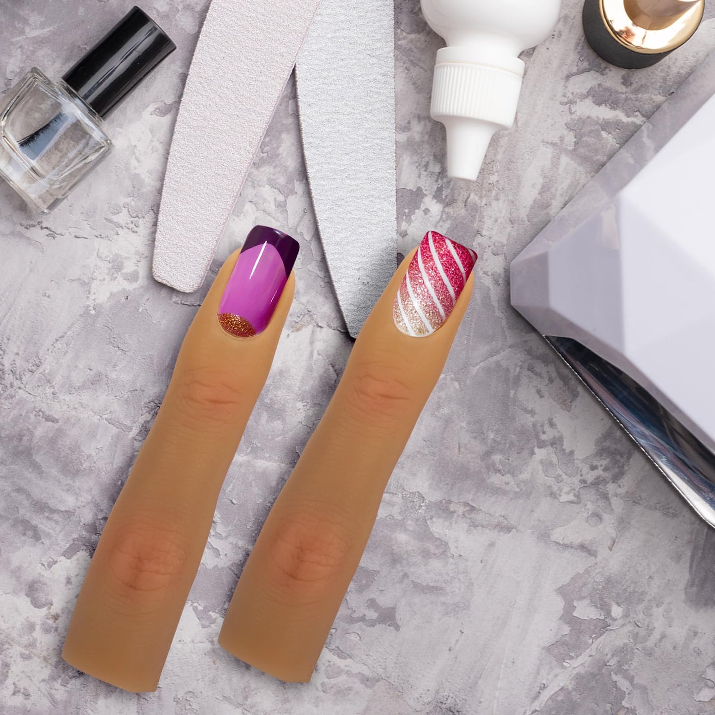 Silicone Practice Fingers for Acrylic Nails, Bendable Fake Nail Training Finger Manicure DIY Nail Art (4-2pcs)