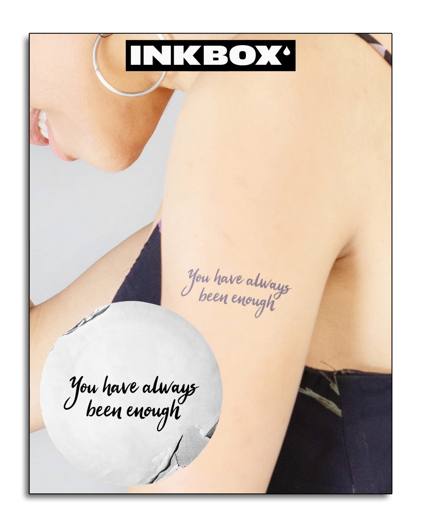 Inkbox Temporary Tattoos, Semi-Permanent Tattoo, One Premium Easy Long Lasting, Water-Resistant Temp Tattoo with For Now Ink - Lasts 1-2 Weeks, Enough Tattoo, 3 x 3 in, Worthy