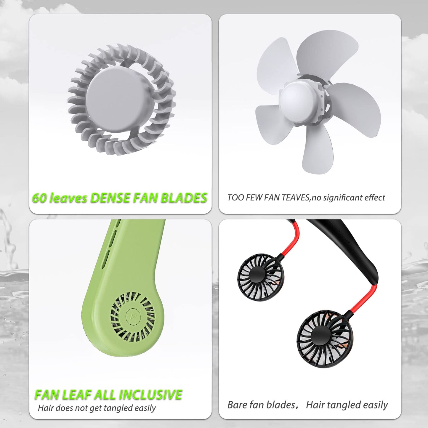 UseeShine Portable bladeless Neck Fan for Indoor Outdoor Travelling, Headphone Design,3 Speeds Operated Adjustable,USB Rechargeable Personal Fan for women