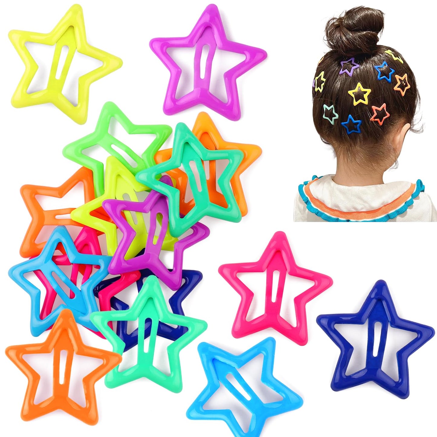 DRWSSR Star Hair Clip, 10pcs Colorful Star Hair Clips for Girls Metal Hair Accessories, Five-pointed Star Design, Multiple Colors, Easy to Wear, Good Gift