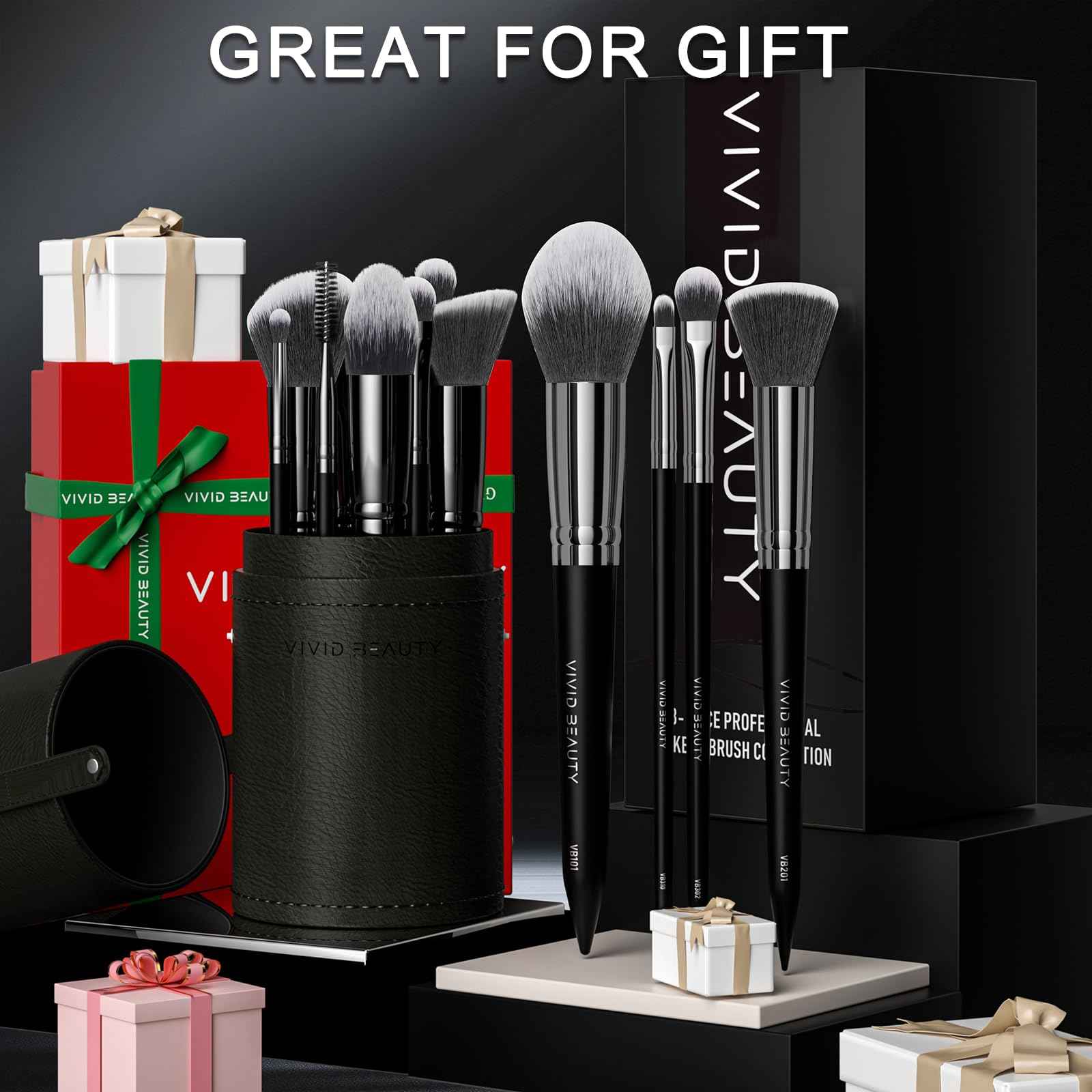 Makeup Brushes, 18 pcs Pro Deluxe Make up Brush Set with Travel Case, Premium Powder Foundation Blending Concealer Blush Eyeshadow Face and Eye Make up Brushes kit with labels for Beginner(Black)