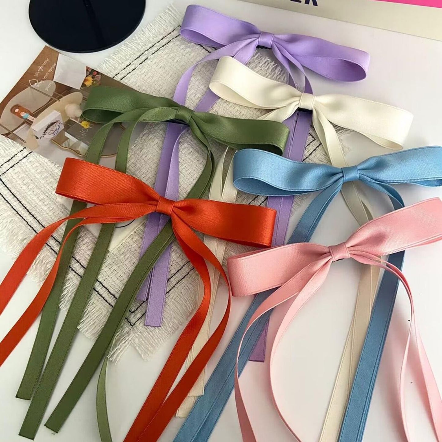 NATASIS Long Bow Clips for Women,Tassel Ribbon Bowknot Barrettes Hair Clips With Long Tail,4pcs Cute Girl Hair Accessories