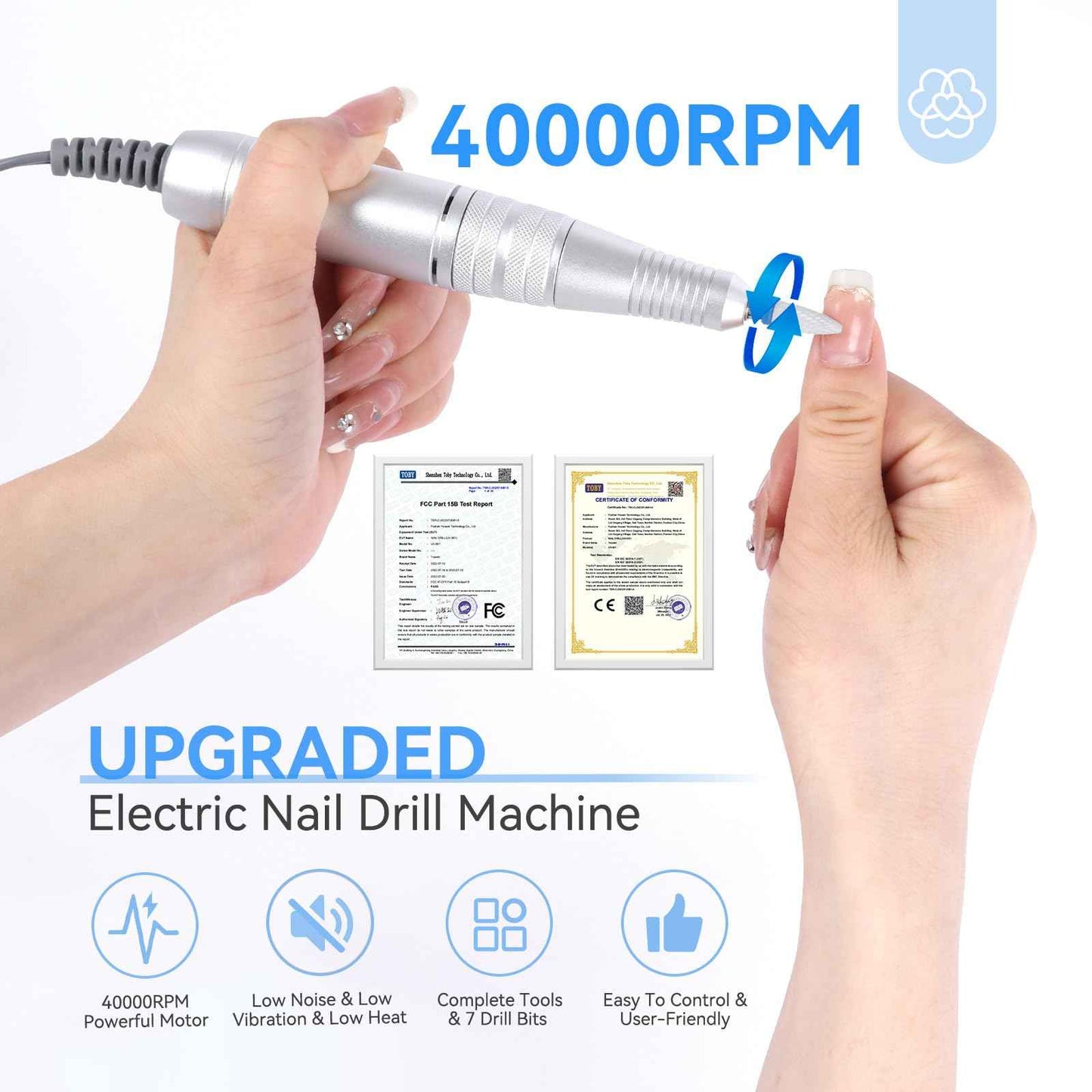 SAVILAND Nail Drill Professional: 40000RPM Nail Drill Machine Faster Removel Any Acrylic Nails, Powerful & Anti Shaking for Nail Salon & Pedicure