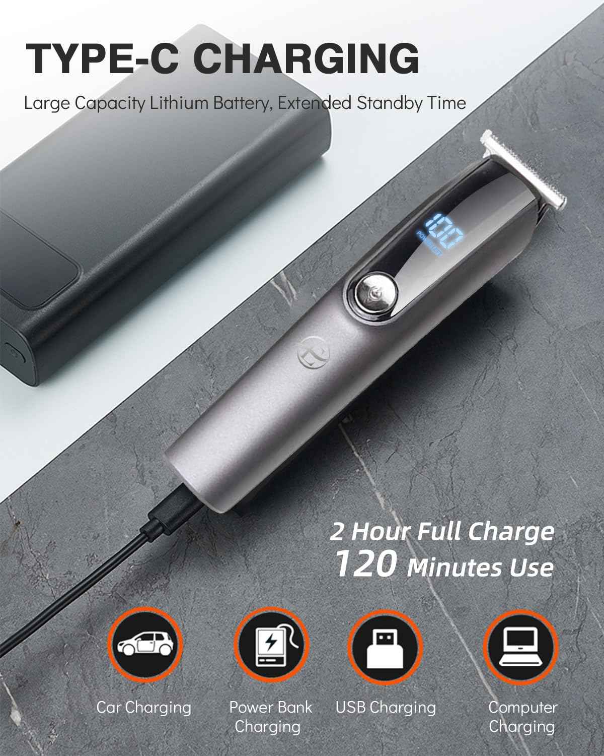 Beard Trimmer for Men - 5 in 1 Kit Electric Razor, Nose Hair Trimmer with LED Display, Cordless Mustache Body Face Grooming Kit, Rechargeable Beard Shaver (Aluminum)