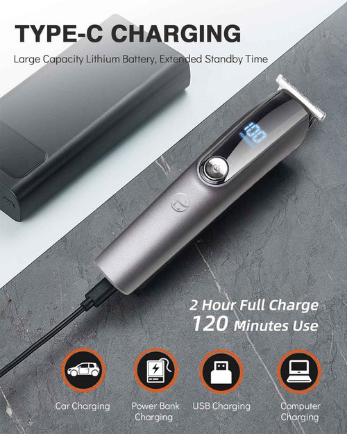 Beard Trimmer for Men - 5 in 1 Kit Electric Razor, Nose Hair Trimmer with LED Display, Cordless Mustache Body Face Grooming Kit, Rechargeable Beard Shaver (Aluminum)