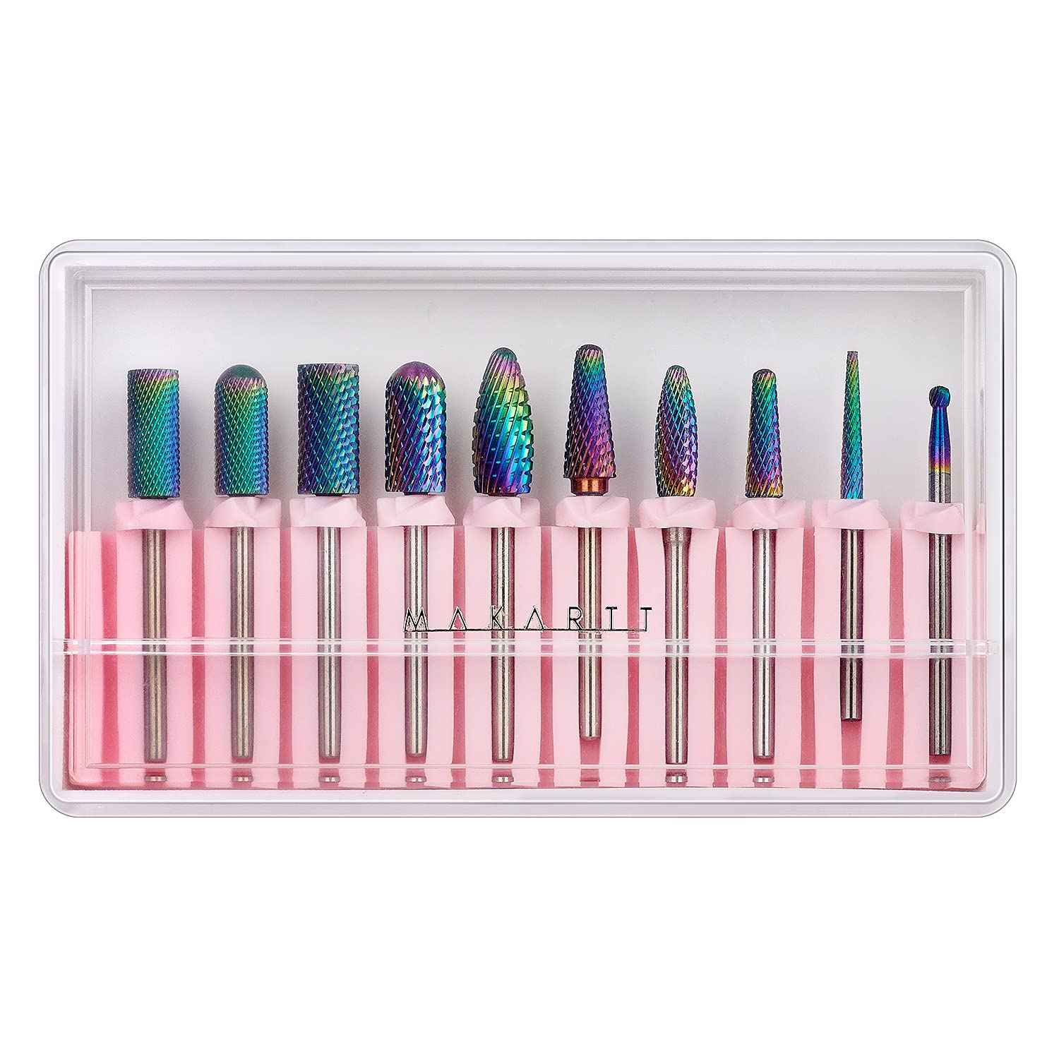 Makartt Nail Drill Bits Set:10Pcs Dimond Tungsten Carbide Nails Bits,3/32 Inch for Acrylic Gel Nails Cuticle Tools,Remove Acrylic Poly Nail Gel Nail Polish B-36,Bit Kit Manicure Pedicure Home Salon