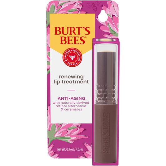 Burt’s Bees Renewing Lip Treatment, With Naturally Derived Retinol Alternative and Ceramides, Lip Treatment With Responsibly Sourced Beeswax, Tint-Free, Anti-Aging, 0.16 oz.