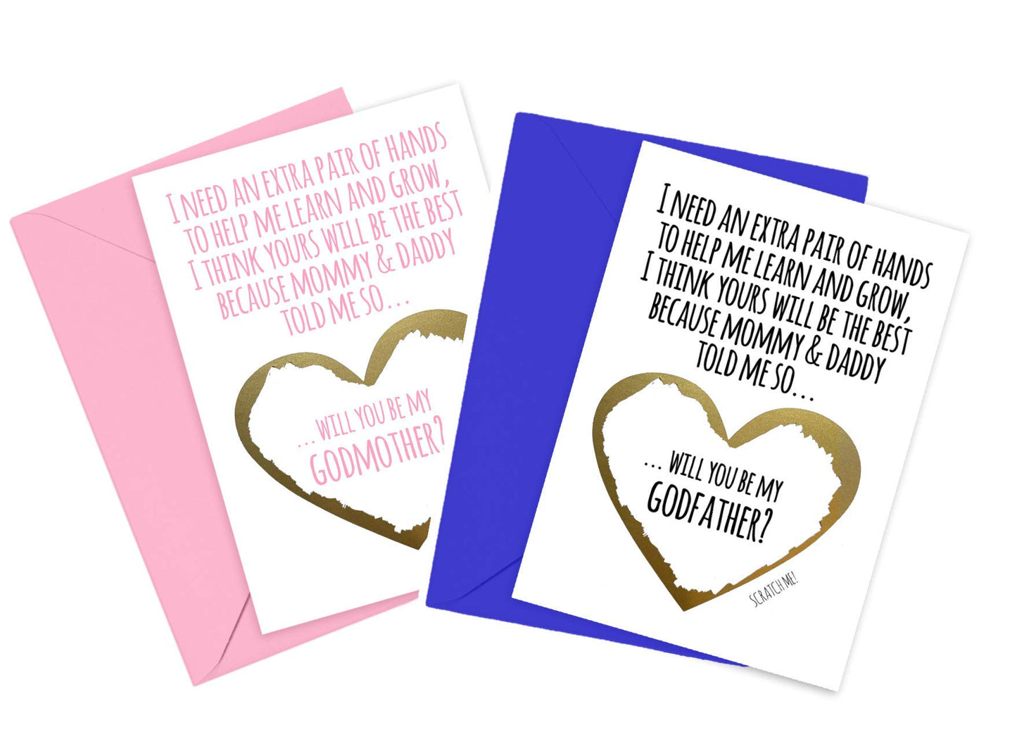 Will You Be My Godparents Scratch Off Cards Set of 2 Cards and Envelopes, Godmother and Godfather Proposal Cards for Aunt and Uncle, Best Friends (Extra Hands Godparents Set)