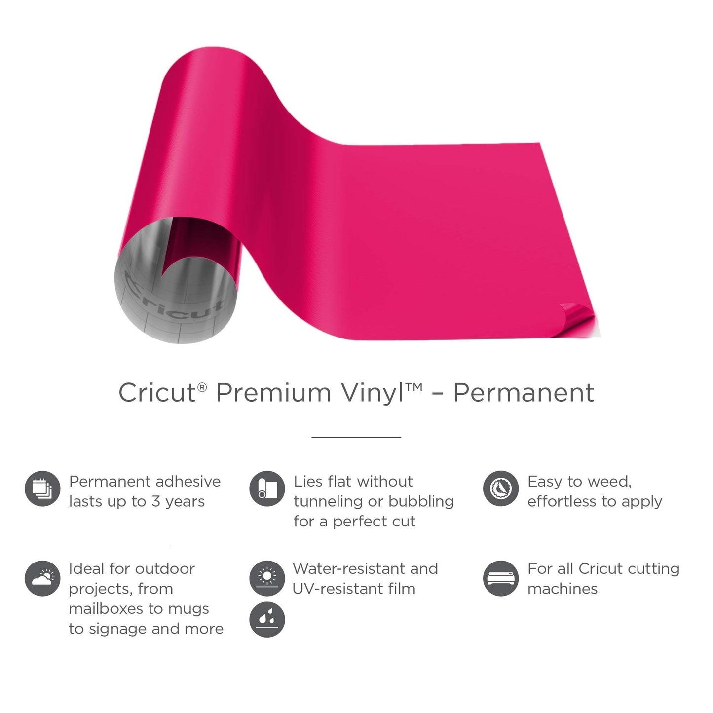 Cricut Premium Permanent Vinyl (12" x 48"), Strong Adhesive Lasts for 3 Years, UV & Water-Resistant, Perfect for Indoor-Outdoor DIY Projects, Compatible with Cricut Machines, Blush