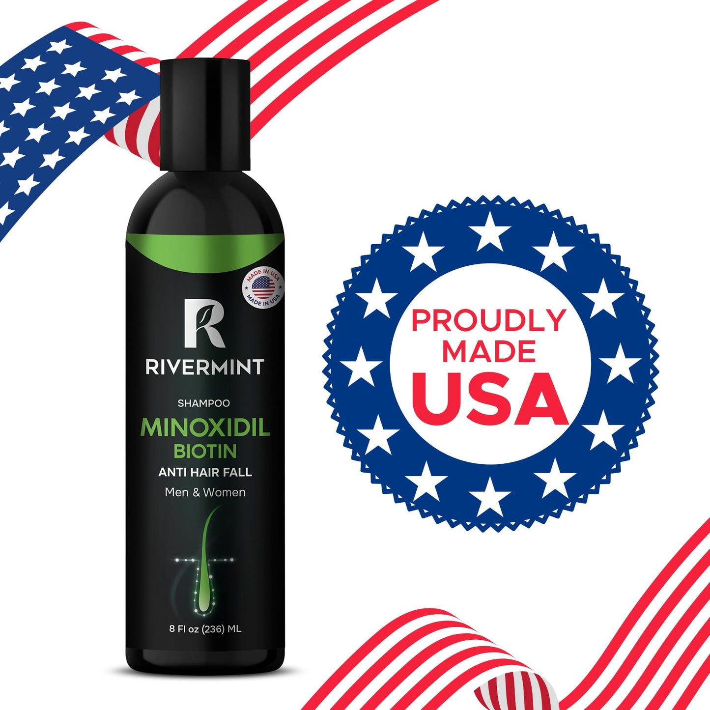 Rivermint Shampoo with Minoxidil and Biotin: Hair Growth Stimulant for Men and Women, anti hair loss - Made in the USA