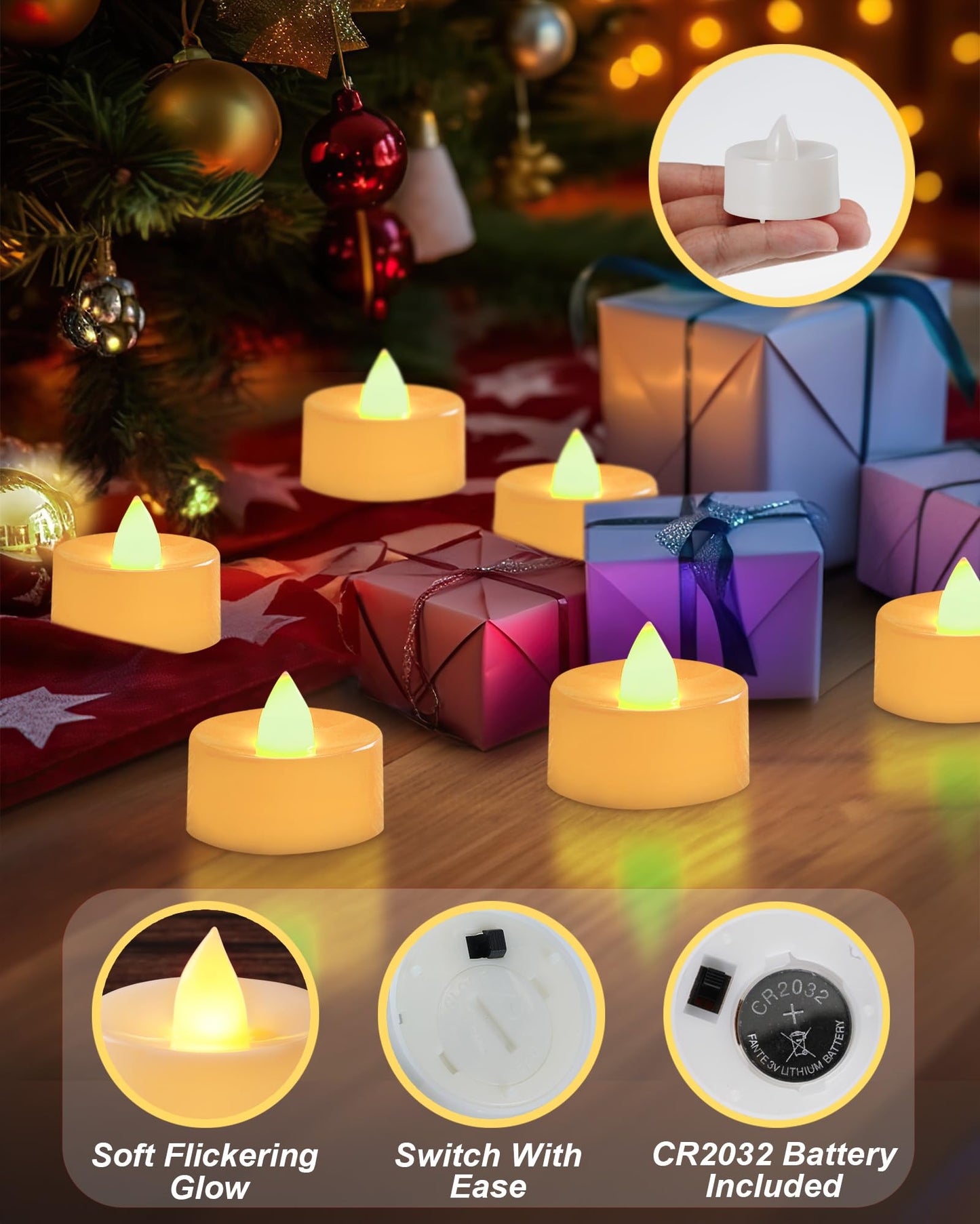 BEICHI Flameless Candles, 100Pack Battery Operated Candles, LED Tea Lights Candles Battery Operated, Flickering Fake Candles for Wedding Halloween Christmas Diwali- Warm Yellow