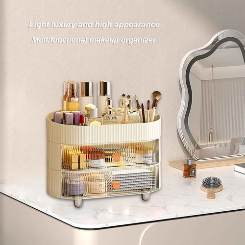 Cosmetics Organizer—Makeup Organizer with 3 Drawers—Cosmetics Display Cases for Perfume, Creams, Makeup Brushes,Jewelry, Lipsticks-Desk Organizer for Vanity, Skincare (5018)