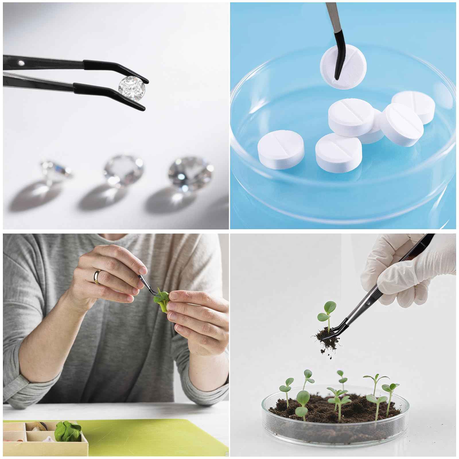 4 Pcs Stainless Steel Tweezers with Rubber Tips,Professional Precision Tweezer Set for Jewelry,Nail Art,Hobby Craft,Stamps, Beads,Jewelry Picking Tools with Soft Non Marring Tip