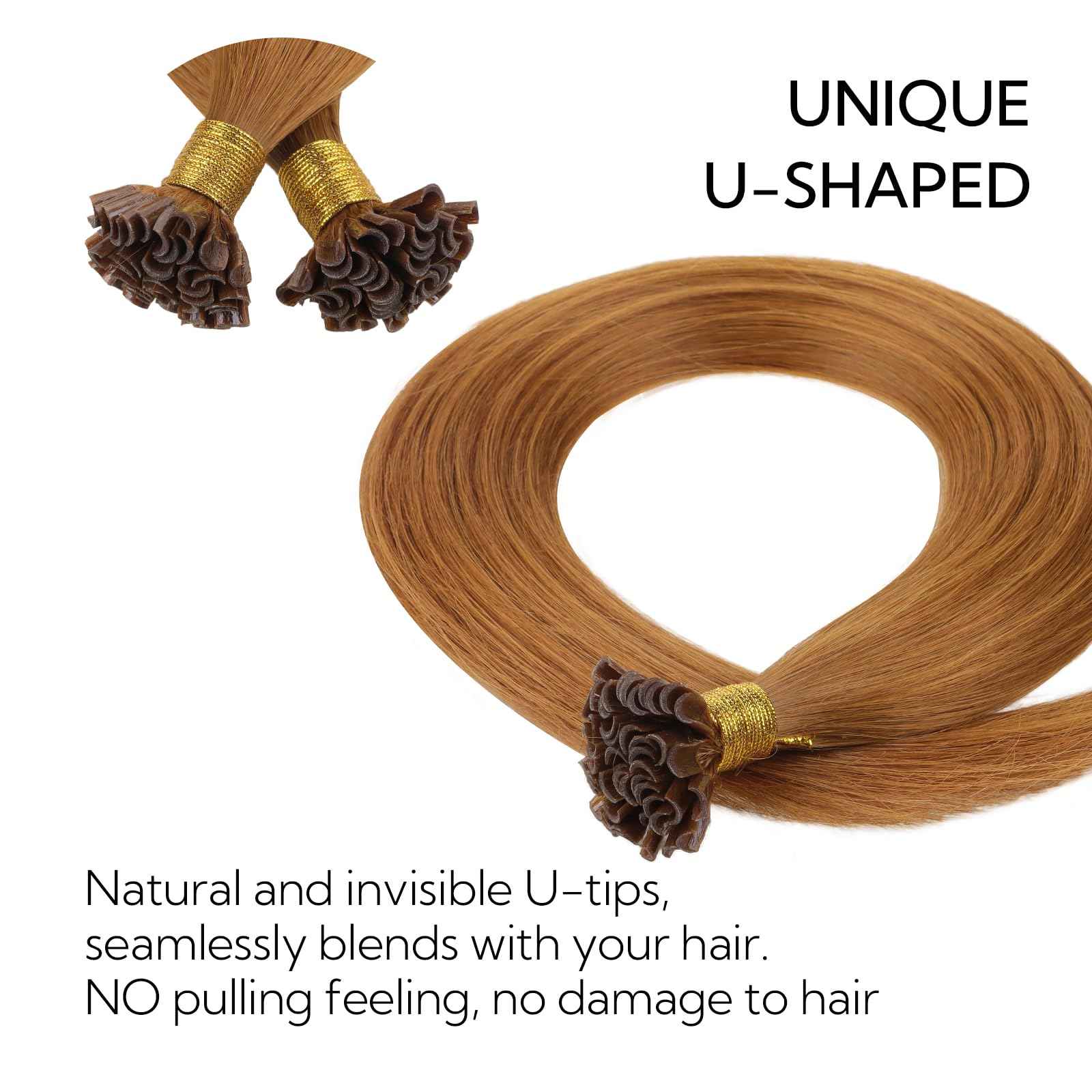 HOTBANANA U Tip Hair Extensions, 16 Inch 50g 50s Auburn Ginger Pre Bonded Hot Fusion Keratin UTip Hair Extensions