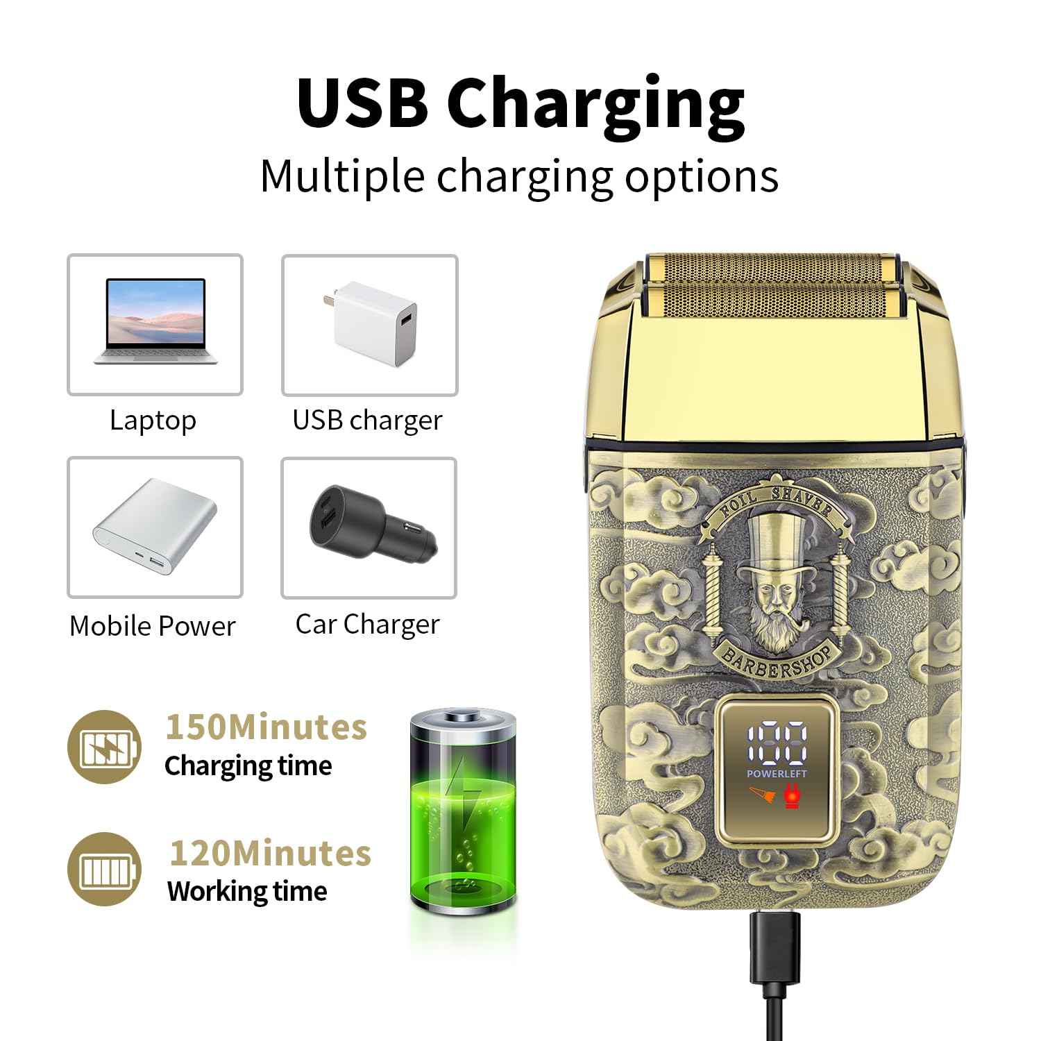 HIENA PRO Professional Foil Shaver for Men, Reciprocating Electric Beard Trimmer, Cordless Bald Head Precision Trimmer with LED, Perfect Gifts for Men(GM)