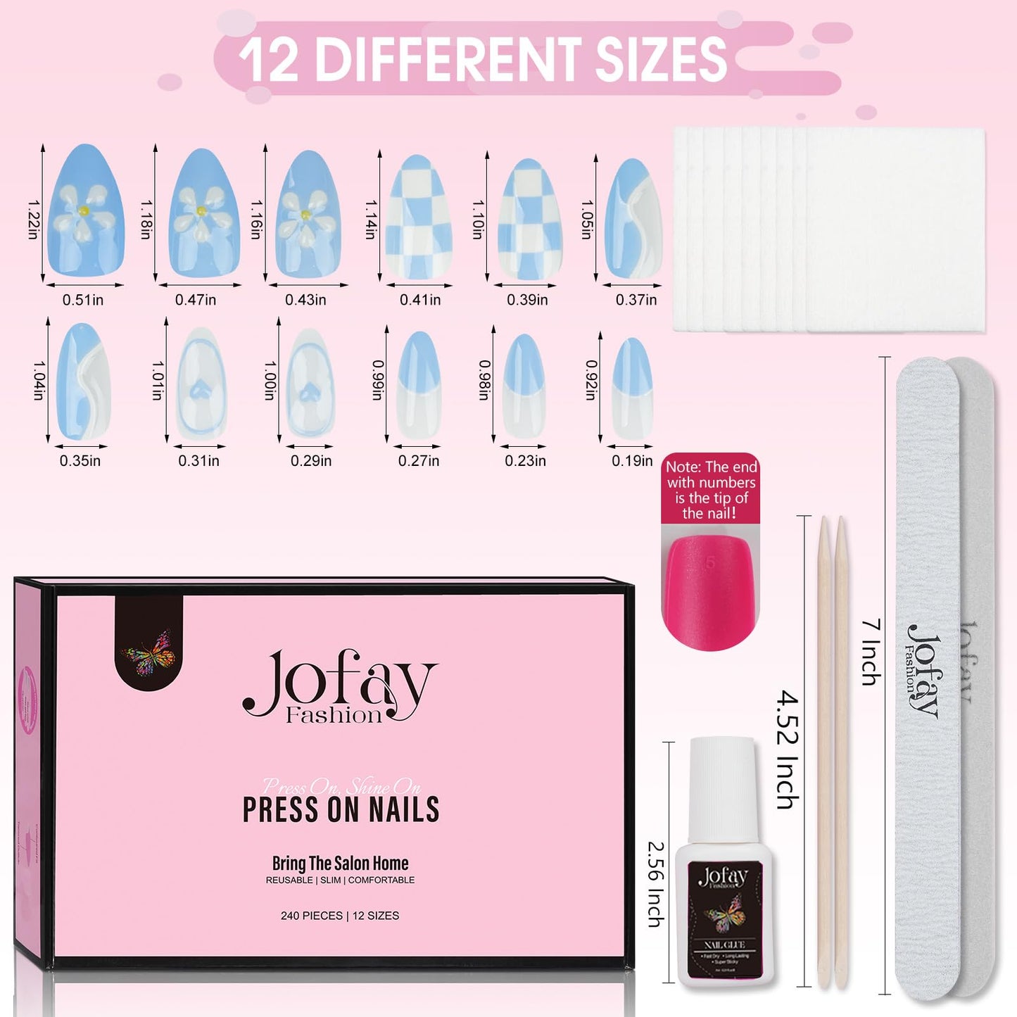 10 Packs (240 Pcs) Press on Nails Short-Jofay Fashion Short Square Fake Nails French Tip Press on Nails Glue On Nails with Design Gel Nail Set Artificial Nails Kit for Women