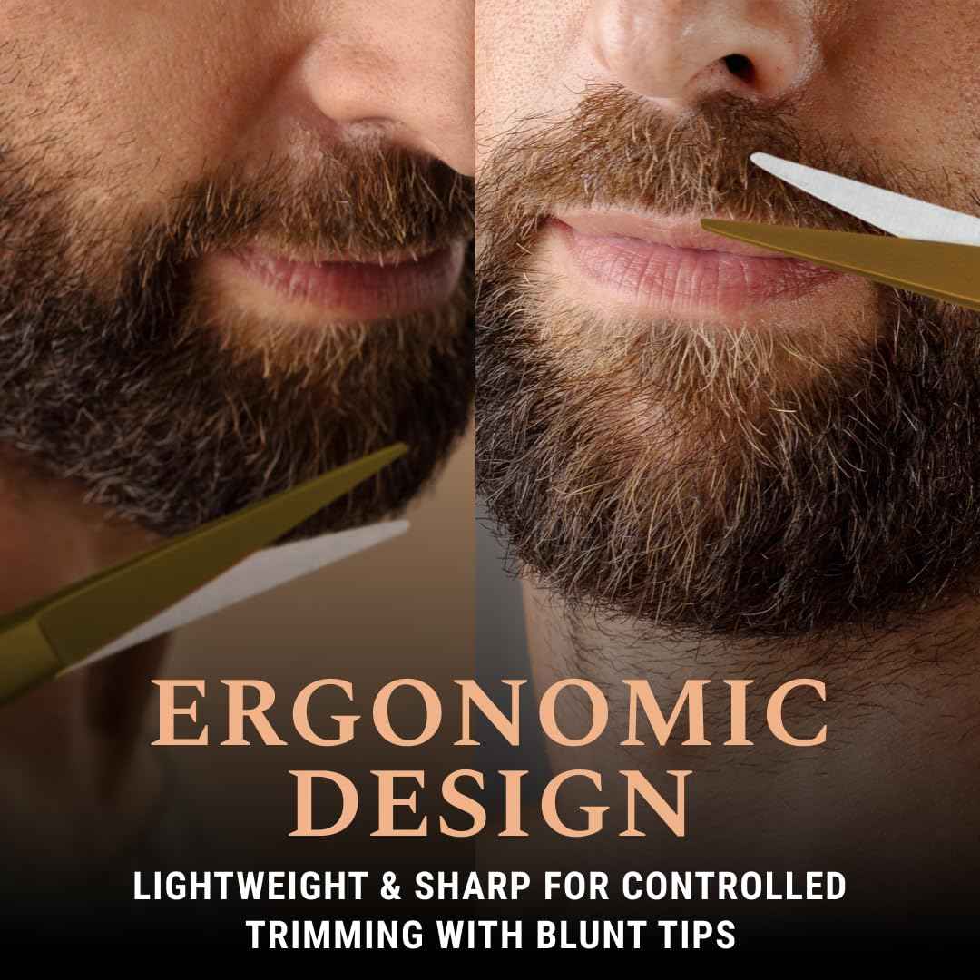 Ontaki Brass Grooming Kit - 5 in, Golden Brass - Beard Trimming Scissors, Mustache Comb & Beard Comb, Carrying Pouch