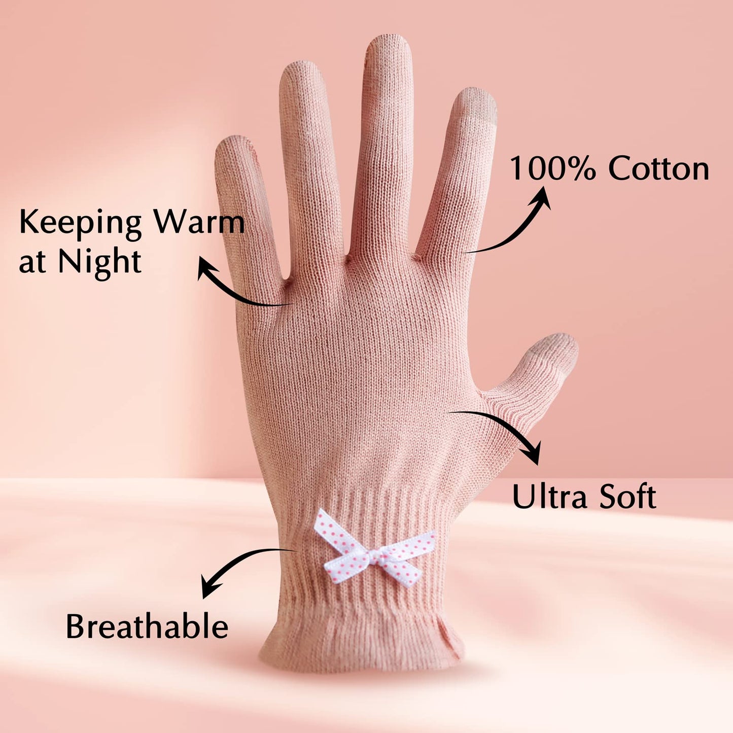 Evridwear Moisturizing Gloves for Sleeping, Cotton Gloves with Touchscreen Fingers for Dry Hands, Eczema Gloves Overnight UV Protection Gloves for Women(6 Pair S/M, Feather Weight Pink Color)