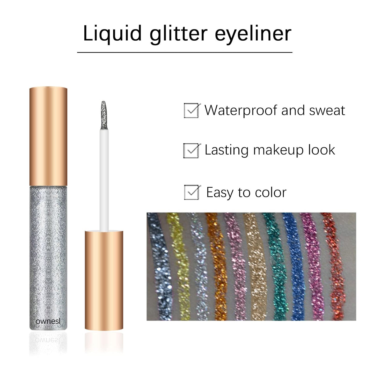 Ownest 10 Colors Liquid Glitter Eyeliner Set, Metallic Shimmer Glitter Eyeshadow, Long Lasting Waterproof Shimmer Sparkling Eyeliner Eye Shadow-10pcs(B)