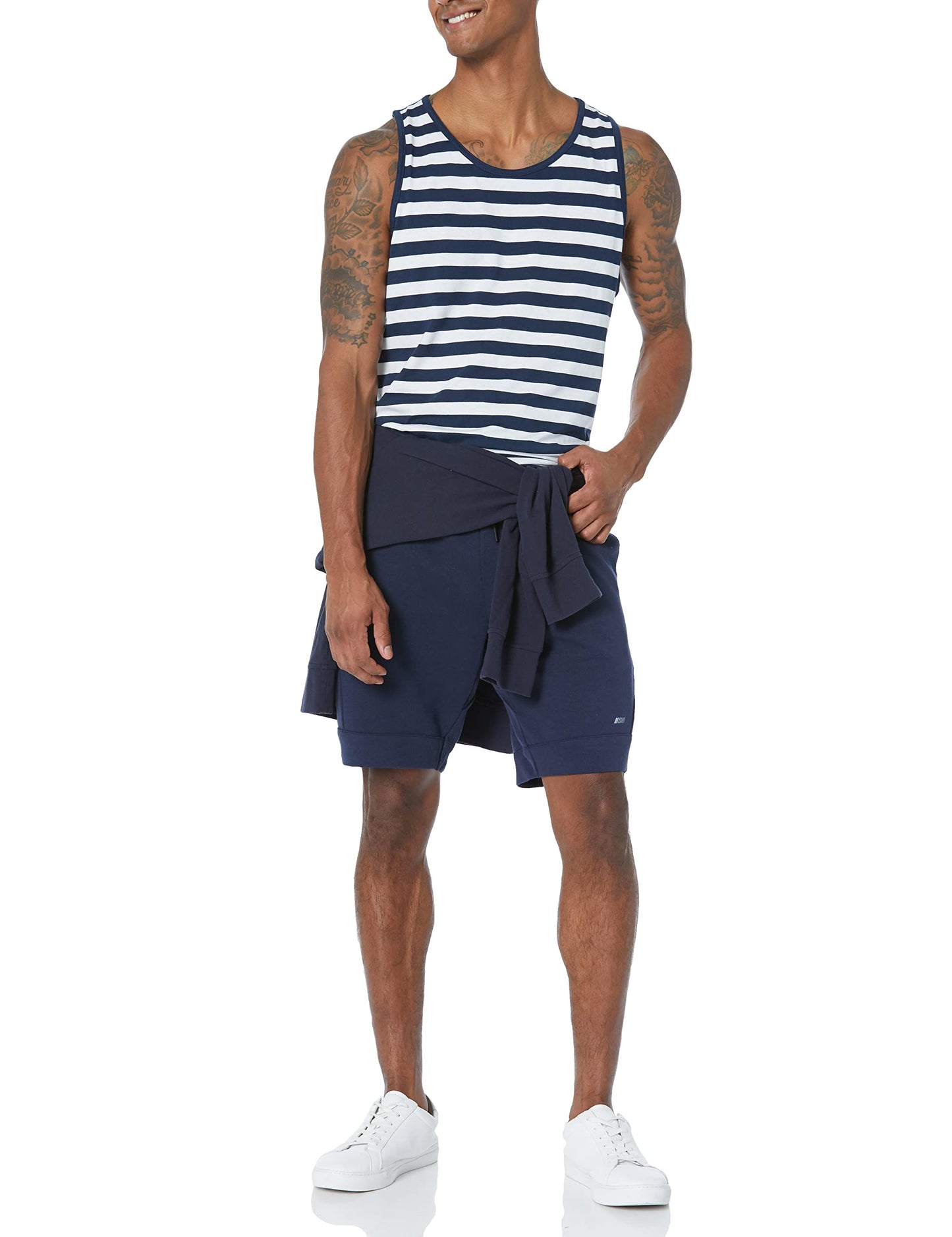 Amazon Essentials Men's Regular-Fit Tank Top, Navy White Stripe, X-Small