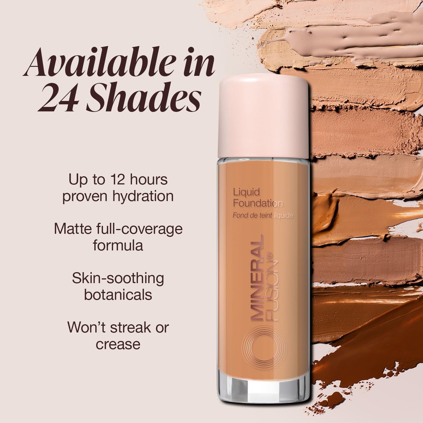 Mineral Fusion Full Coverage Foundation, Liquid Foundation - Olive 4- Med to Tan Complexion w/Olive/Green Undertones, Lightweight Matte Finish, Up to 12 Hr Hydration, Hypoallergenic & Vegan, 1 fl. oz