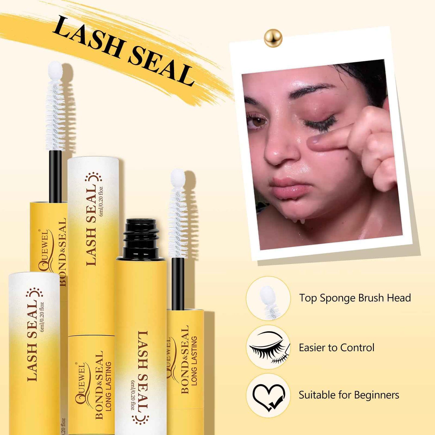 QUEWEL Lash Bond and Seal Lash Glue for Eyelash Clusters,12ml Super Strong Hold Lash Cluster Glue Bond and Seal Waterproof for DIY Lash Extensions Easy to Use at Home (6ml Black Bond+6ml Clear Seal)