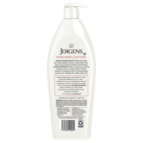 Jergens Original Scent Dry Skin Body Lotion, Hand and Body Moisturizer, Cherry Almond Essence, Dermatologist Tested, 21 Oz, Pack of 3