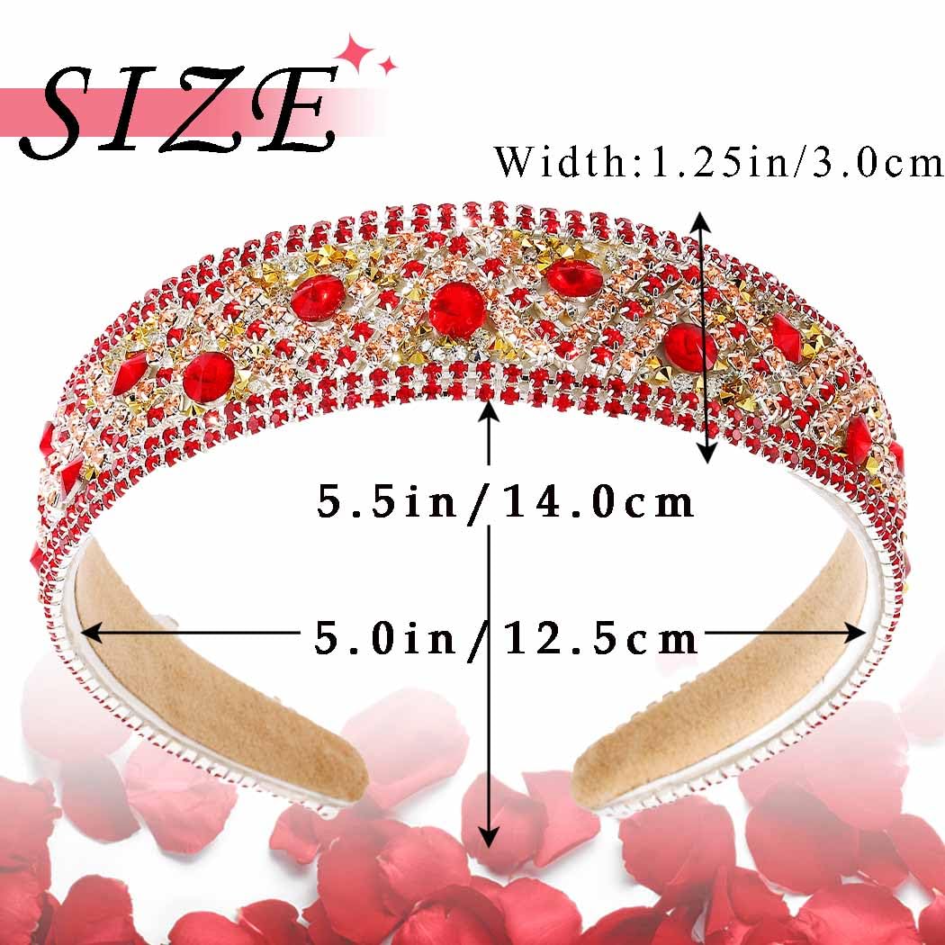 Coxiva Red Rhinestone Padded Headbands Glitter Crystal Hairband Baroque Hair Hoops Accessories Parties Headpiece for Women